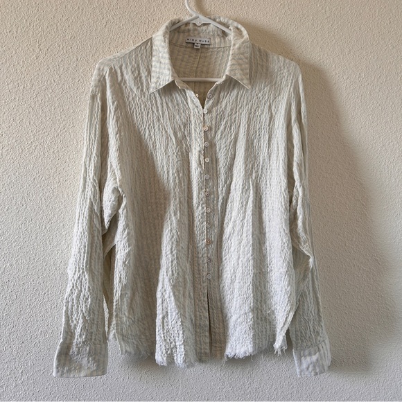 Miou Muse Tops - MIOU MUSE Button Up Shirt Women’s Small Striped Gauzy Lagenlook Minimalist Boho